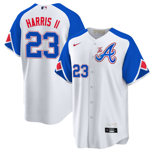 Men's Atlanta Braves #23 Michael Harris II White 2023 City Connect Cool Base With Patch Stitched Baseball Jersey